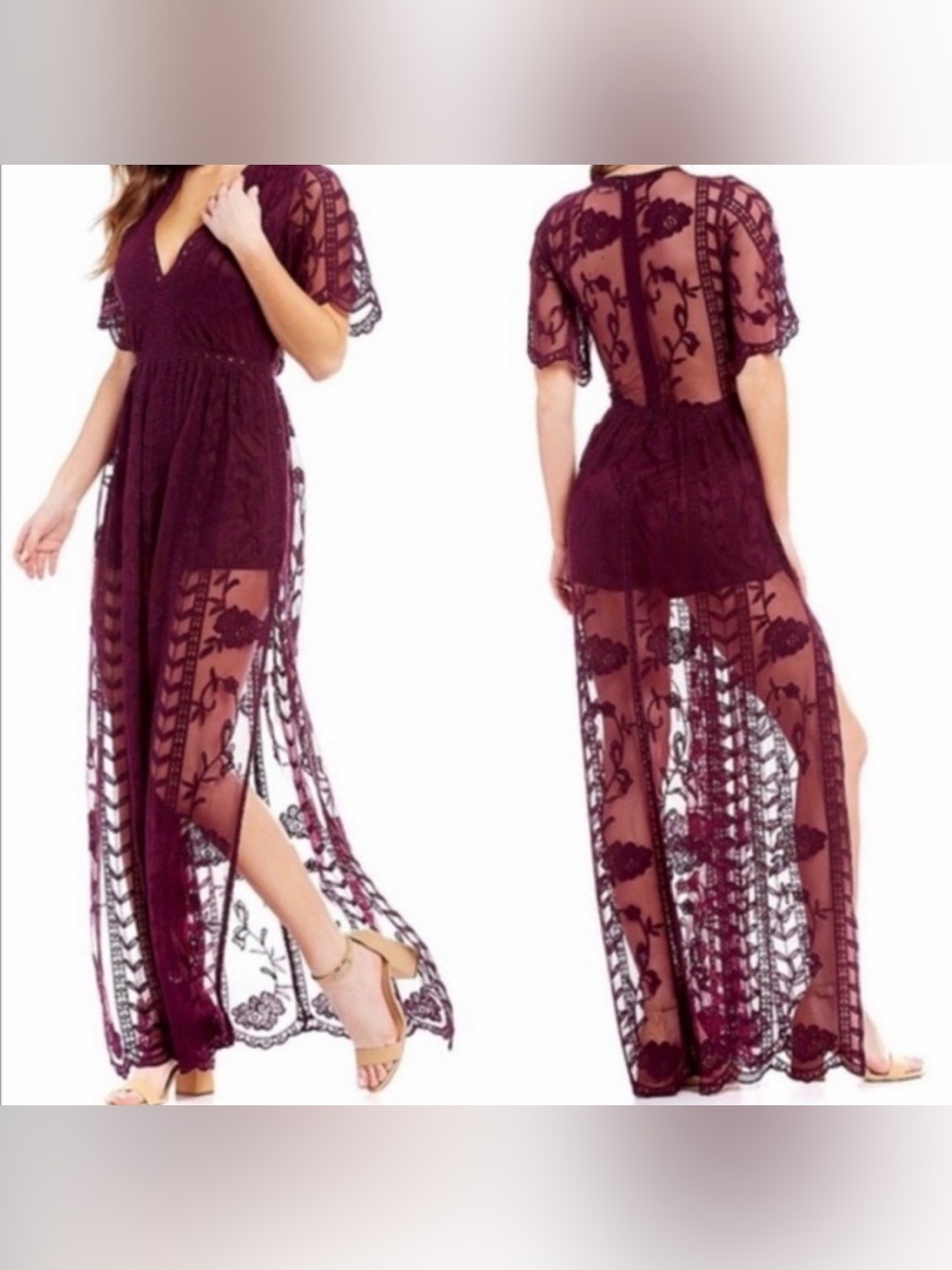 GB V Neck Lace Maxi Romper